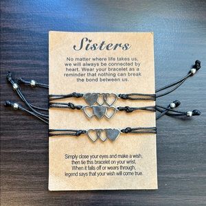 Sisters Heart Bracelet Set - Black and Silver